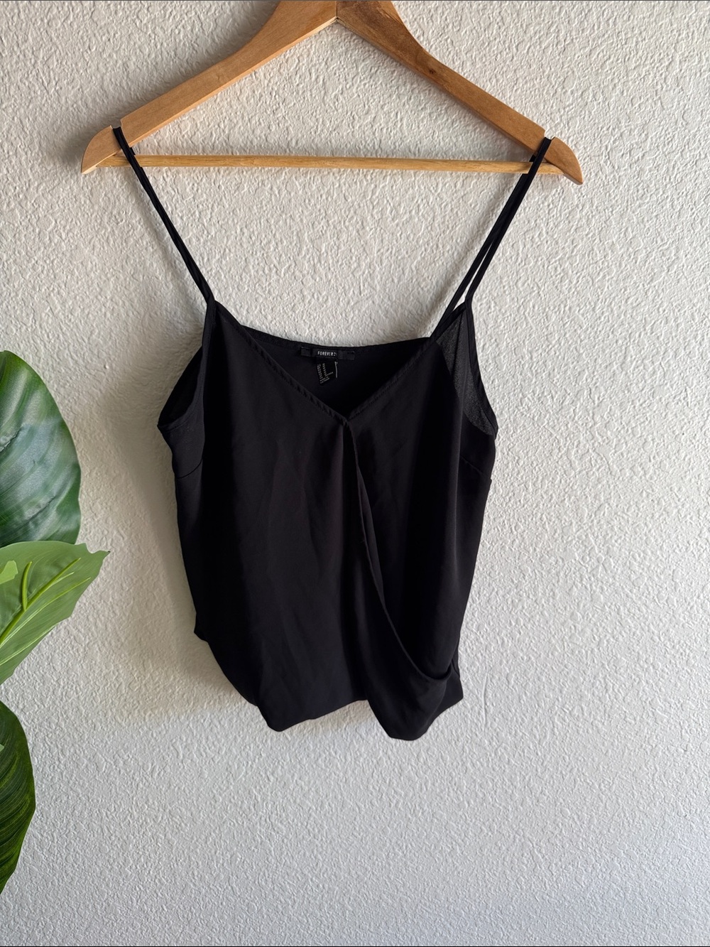 Forever 21 Black Draped V-Neck Cami with Thin Straps